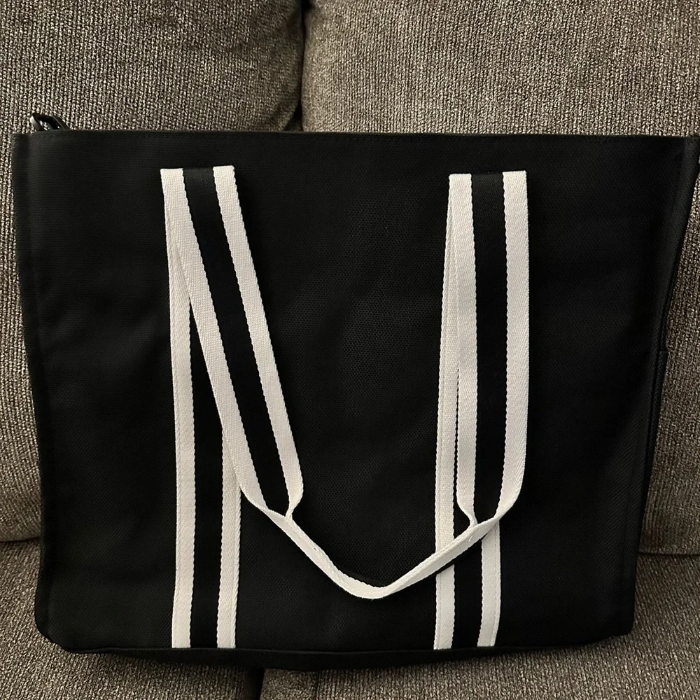 PINK Victoria's Secret Black and White Striped Tote - Picture 2 of 2